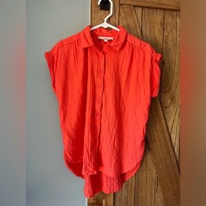 Loft Women's Coral Cotton Button-Up Top